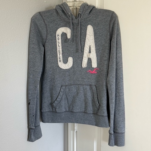 Y2K Hollister CA Hoodie Mall Rat Tumblr VSCO Gray Logo Pullover Sweatshirt Sz L - Picture 8 of 9